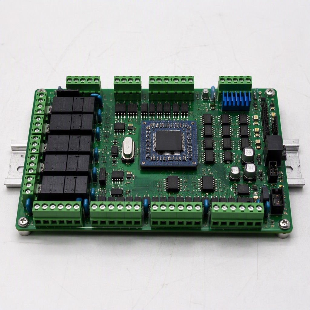 Industrial automation controller PCB with I/O terminals and FPGA module
