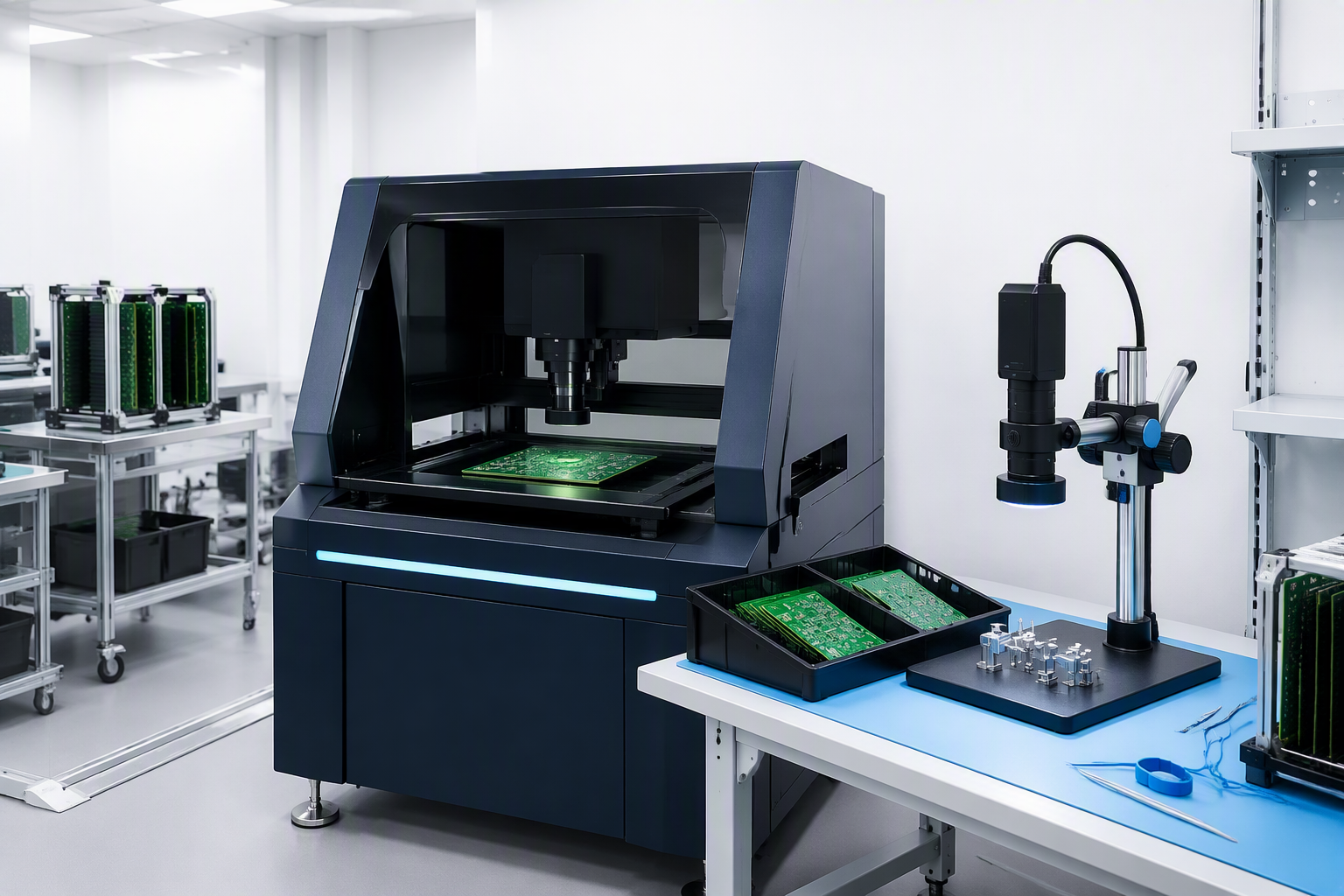 AOI optical inspection and digital microscope in the quality inspection lab